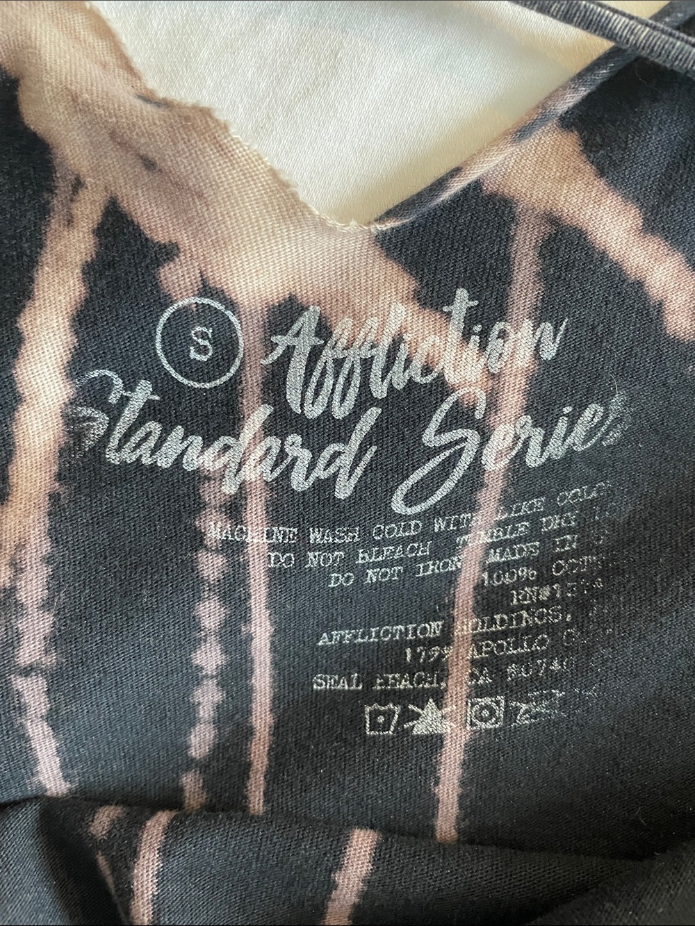 Affliction Black Distressed V-Neck Women's Top with Pink Bleach Detail, small - Picture 6 of 6